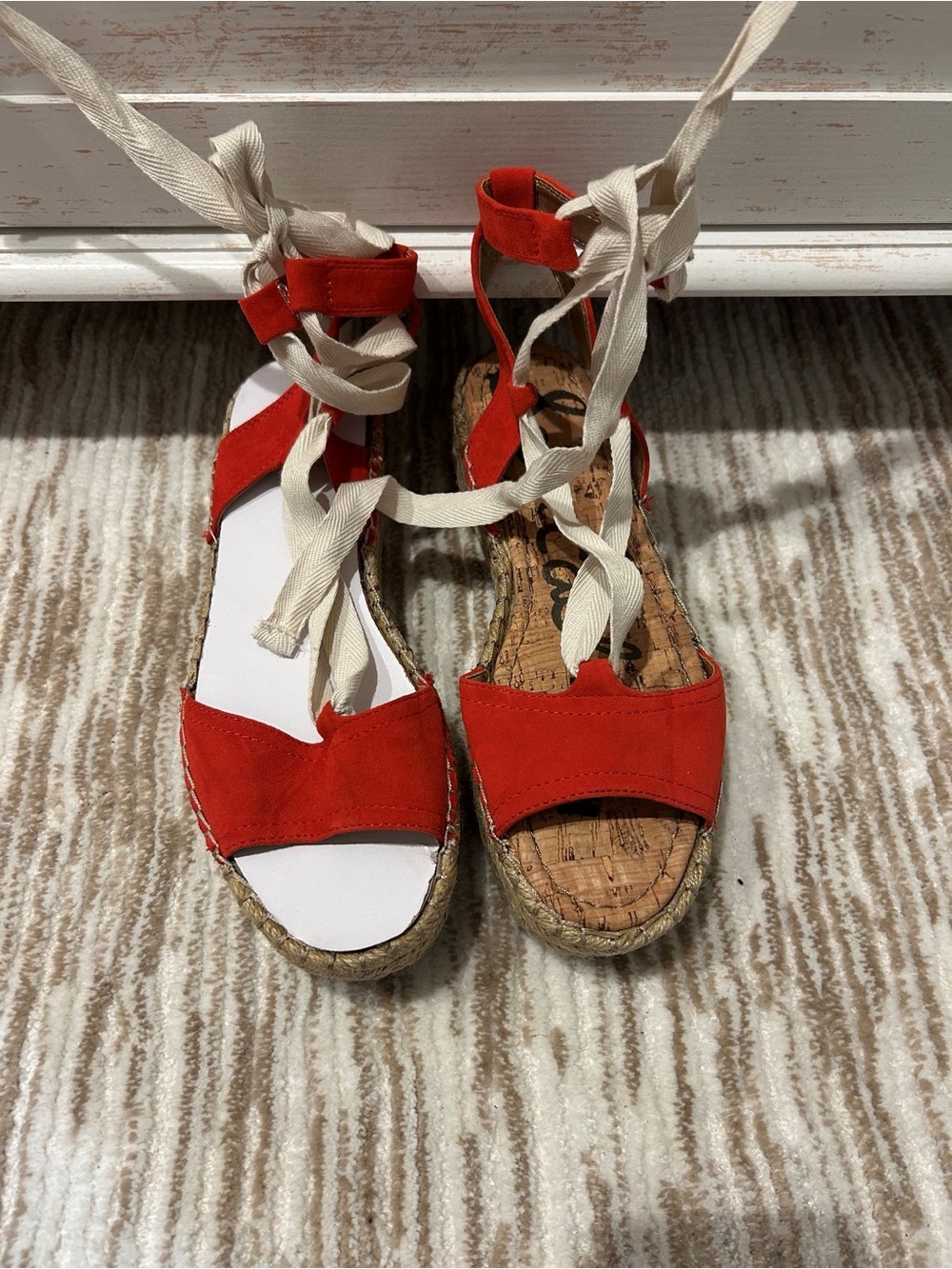 Sam Edelman Red Suede Lace-Up Espadrille Sandals NWT-Like